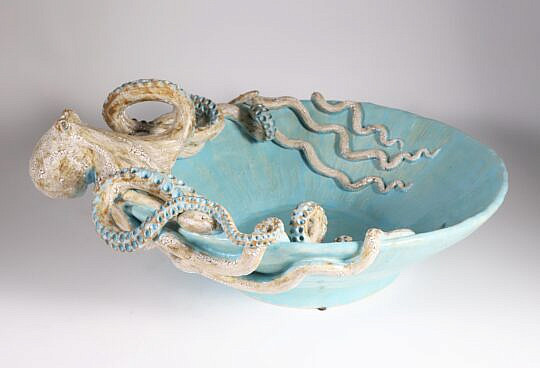 Signed Octopus Ceramic Bowl