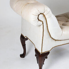 White Tufted Leather Upholstered Window Bench with Brass Hobnail Details
