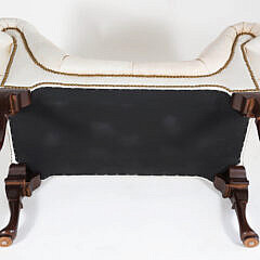 White Tufted Leather Upholstered Window Bench with Brass Hobnail Details
