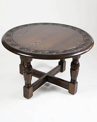 Diminutive English Oak Carved Round Coffee Table