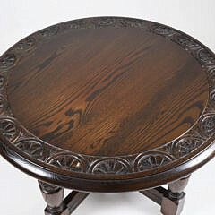 Diminutive English Oak Carved Round Coffee Table