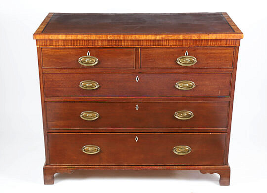 English Mahogany Inlaid Two Over Three Drawer Chest, 19th Century