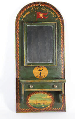 Contemporary "Ocean Star Steam Ship Co." Wall Shaving Mirror with Drawer