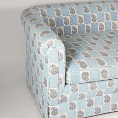Blue and White Upholstered Rolled Arm Single Cushion Skirted Sofa