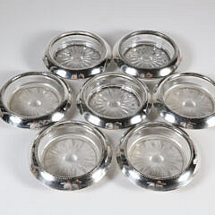 Set of 7 Sterling Silver and Crystal Coasters