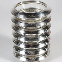 Set of 7 Sterling Silver and Crystal Coasters