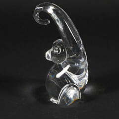Signed Steuben Clear Crystal Swinging Monkey Designed by “KDS” circa 1973