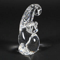 Signed Steuben Clear Crystal Swinging Monkey Designed by “KDS” circa 1973