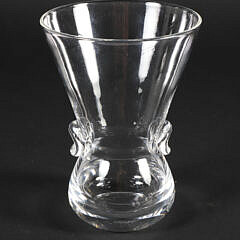 Signed Steuben Clear Crystal Vase with Applied Grips