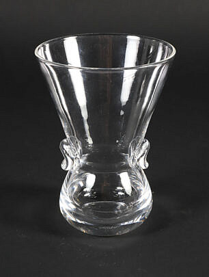 Signed Steuben Clear Crystal Vase with Applied Grips