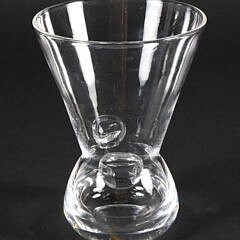 Signed Steuben Clear Crystal Vase with Applied Finger Grips