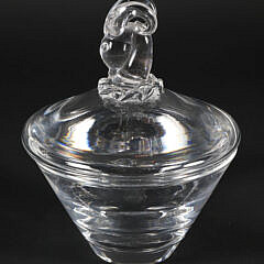 Signed Steuben Clear Crystal Rams Head Covered Candy Dish