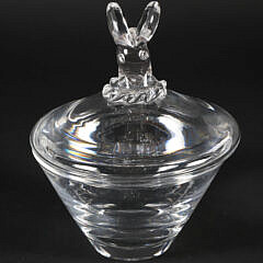 Signed Steuben Clear Crystal Rams Head Covered Candy Dish Designed by George Thompson