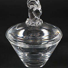 Signed Steuben Clear Crystal Rams Head Covered Candy Dish Designed by George Thompson