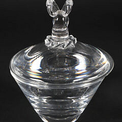 Signed Steuben Clear Crystal Rams Head Covered Candy Dish Designed by George Thompson