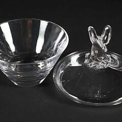 Signed Steuben Clear Crystal Rams Head Covered Candy Dish Designed by George Thompson