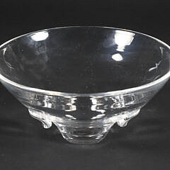 Signed Steuben Clear Crystal Bowl with Applied Finger Grips