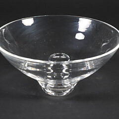 Signed Steuben Clear Crystal Bowl with Applied Finger Grips