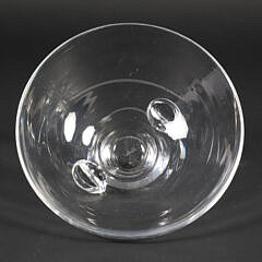 Signed Steuben Clear Crystal Bowl with Applied Finger Grips