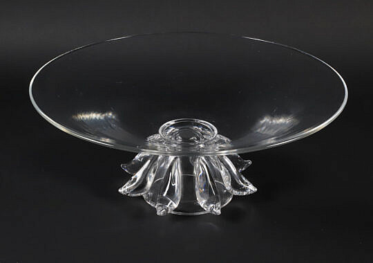 Signed Steuben Clear Crystal Large Footed Centerpiece Bowl Designed by Donald Pollard