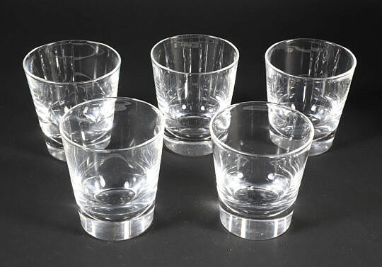 Set of Five Signed Steuben Crystal Old Fashion Glasses