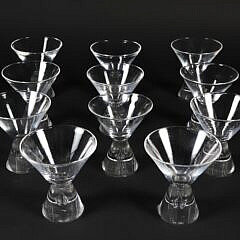 Set of 11 Signed Steuben Martini Glasses Designed by George Thompson