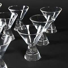 Set of 11 Signed Steuben Martini Glasses Designed by George Thompson