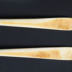 Antique Ivory Salad Serving Fork and Spoon with Sterling Silver Collar