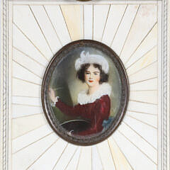 Miniature Portrait of a Lady in Antique Ivory Frame, 19th Century