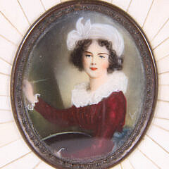 Miniature Portrait of a Lady in Antique Ivory Frame, 19th Century