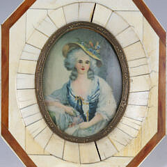 Miniature Portrait of a Lady in Antique Ivory and Tortoiseshell Frame