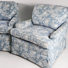 Pair of Blue and White Uphostered Skirted Club Chairs