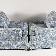 Pair of Blue and White Uphostered Skirted Club Chairs