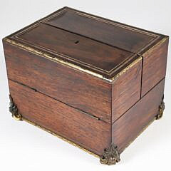 Mahogany and Brass Trimmed Storage Box with Mechanical Opening Lid