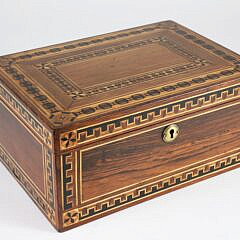 Antique Tropical Wood and Mutil-Wood Inlaid Box with Interior Mirror