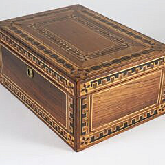 Antique Tropical Wood and Mutil-Wood Inlaid Box with Interior Mirror