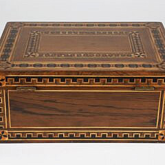 Antique Tropical Wood and Mutil-Wood Inlaid Box with Interior Mirror