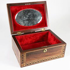 Antique Tropical Wood and Mutil-Wood Inlaid Box with Interior Mirror