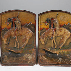 Antique Cast Iron Painted "End of the Trail" Native American Bookends