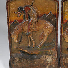 Antique Painted Cast Iron “End of the Trail” Native American Bookends