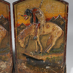 Antique Painted Cast Iron “End of the Trail” Native American Bookends