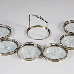 Sterling Silver and Glass Coaster Set in Carrying Caddy
