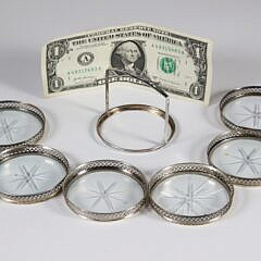 Sterling Silver and Glass Coaster Set in Carrying Caddy