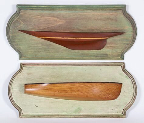 Pair of Contemporary Half Hull Models on Painted Planks