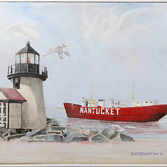 Sherrington Oil on Canvas "View of Brant Point Light and the Nantucket Lightship"