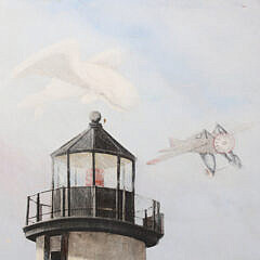 Sherrington Oil on Canvas “View of Brant Point Light and the Nantucket Lightship”