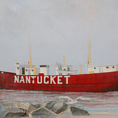 Sherrington Oil on Canvas “View of Brant Point Light and the Nantucket Lightship”