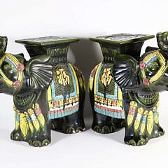 Pair of Decorative Ceramic and Glazed Elephant Garden Stools