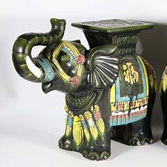 Pair of Decorative Glazed Ceramic Elephant Garden Stools