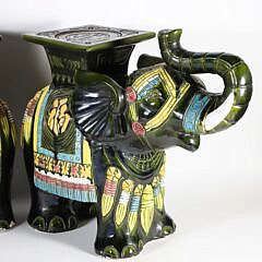 Pair of Decorative Glazed Ceramic Elephant Garden Stools